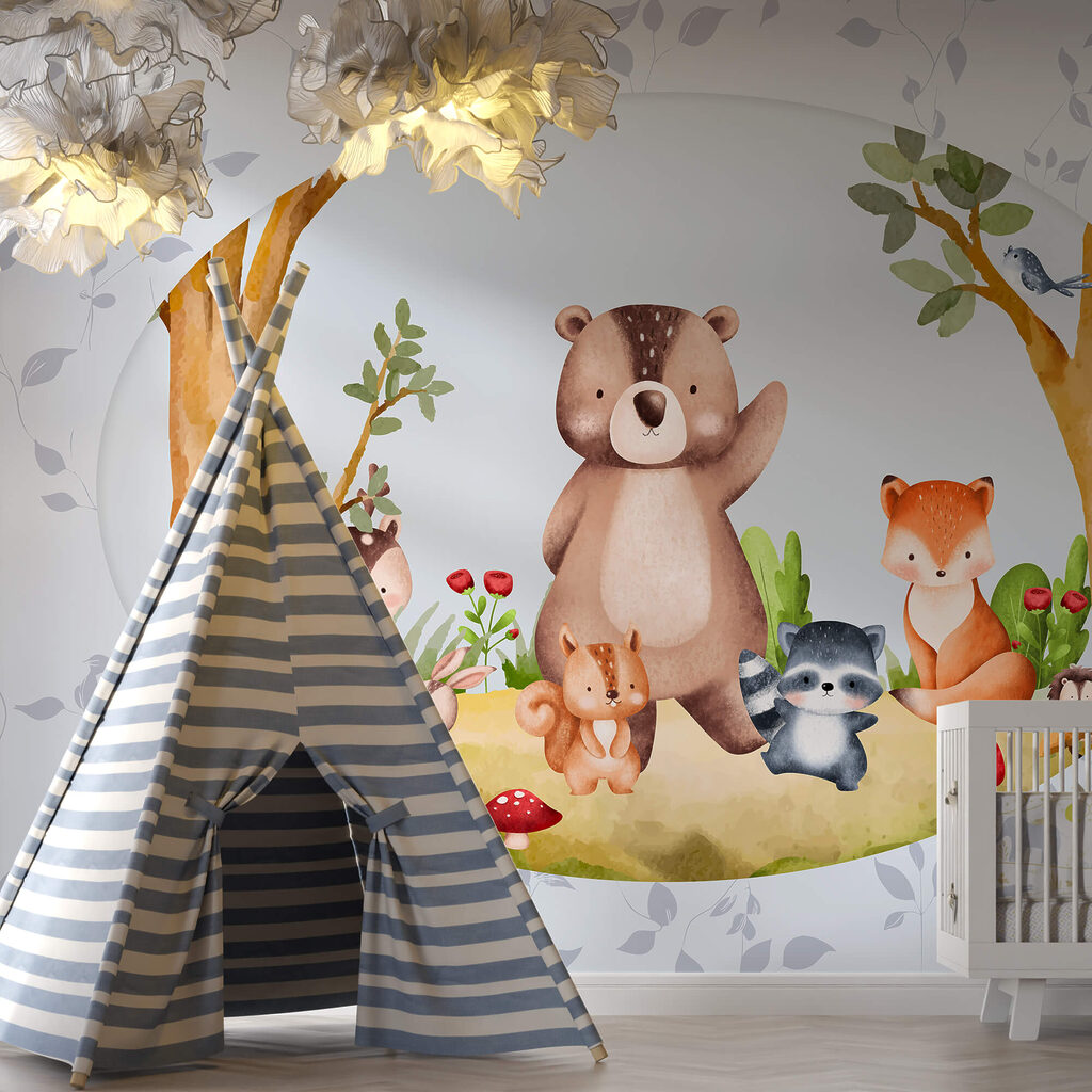 Cartoon of animals in a forest