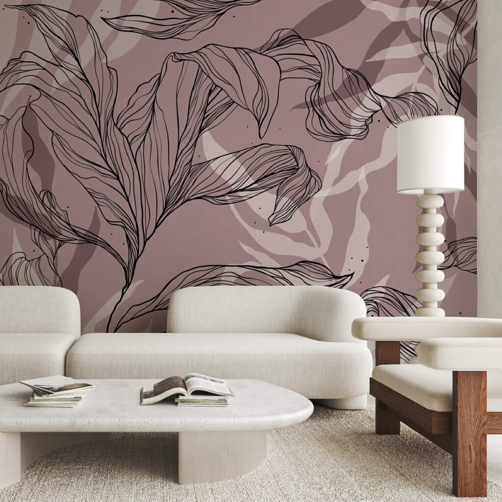 Drawing of leaves on a pink background