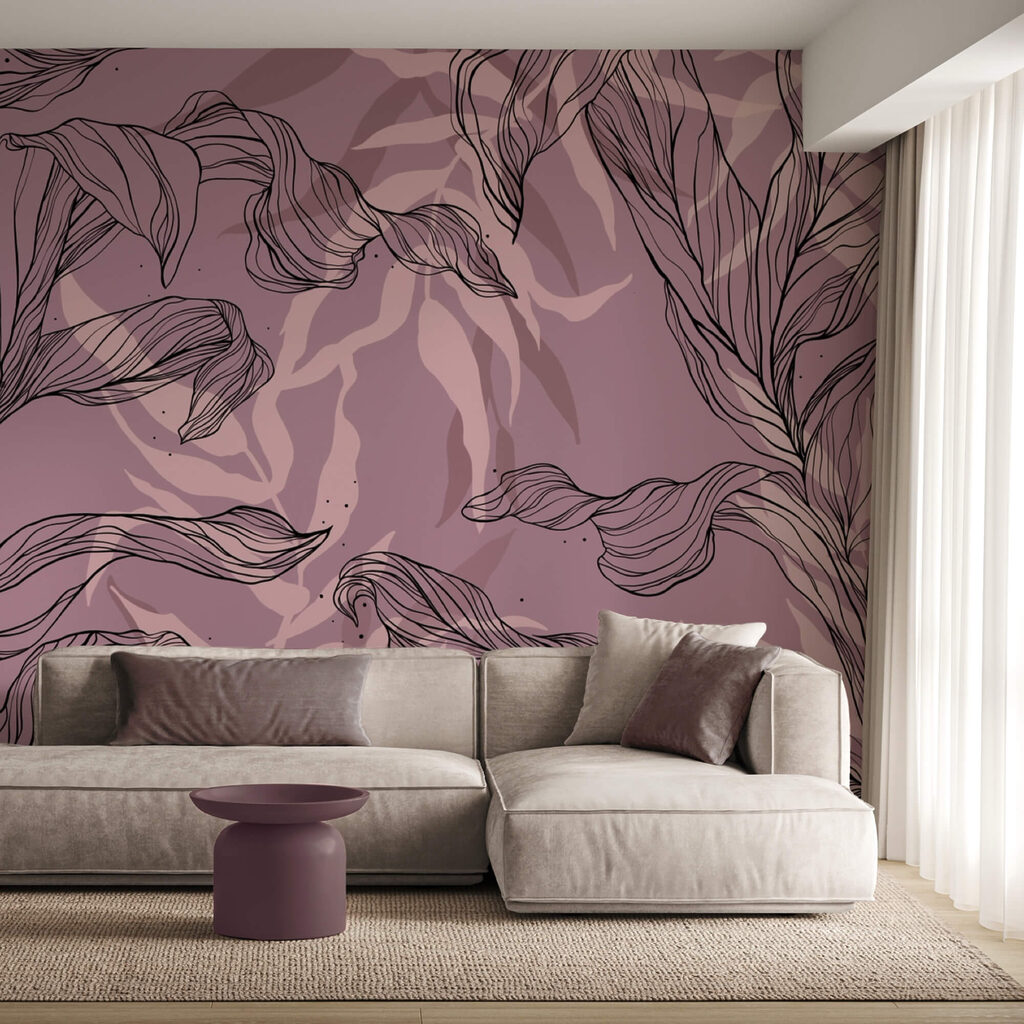Drawing of leaves on a purple background
