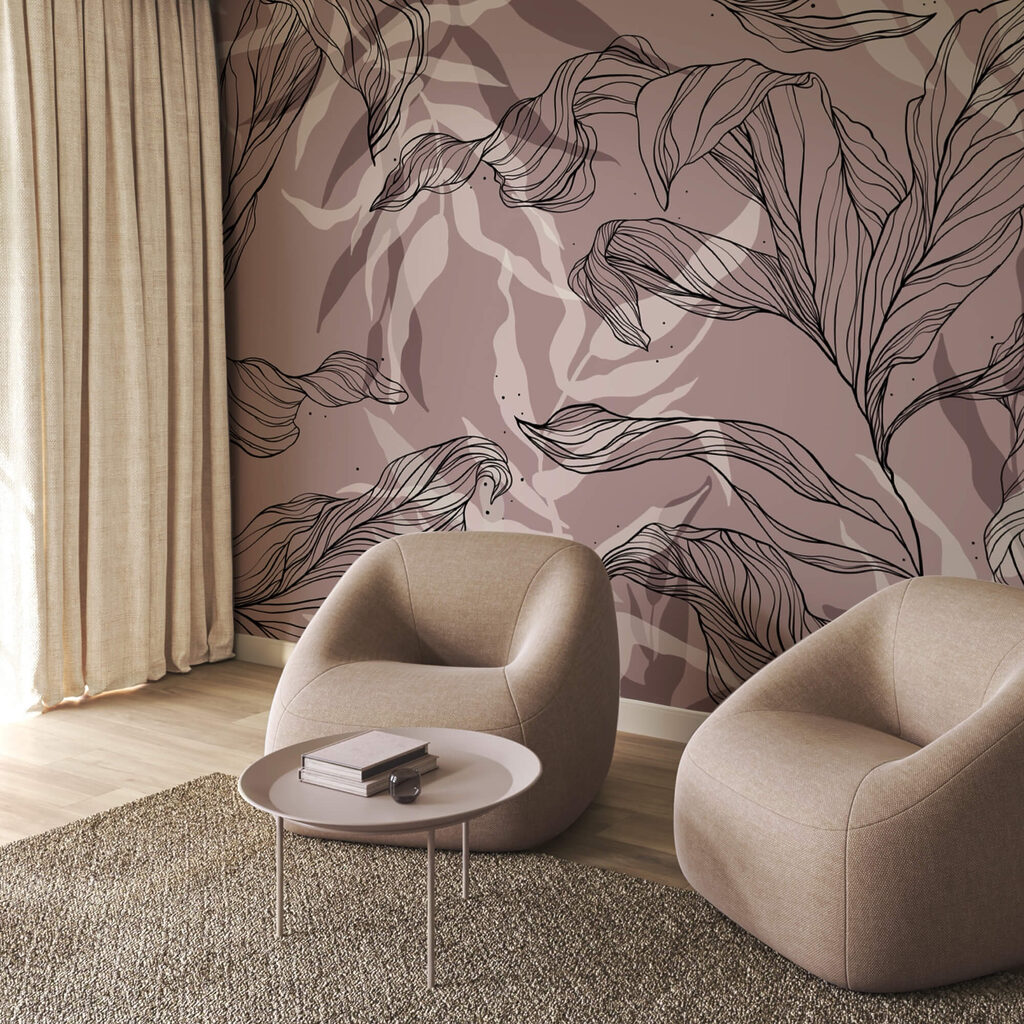 Drawing of leaves on a pink background