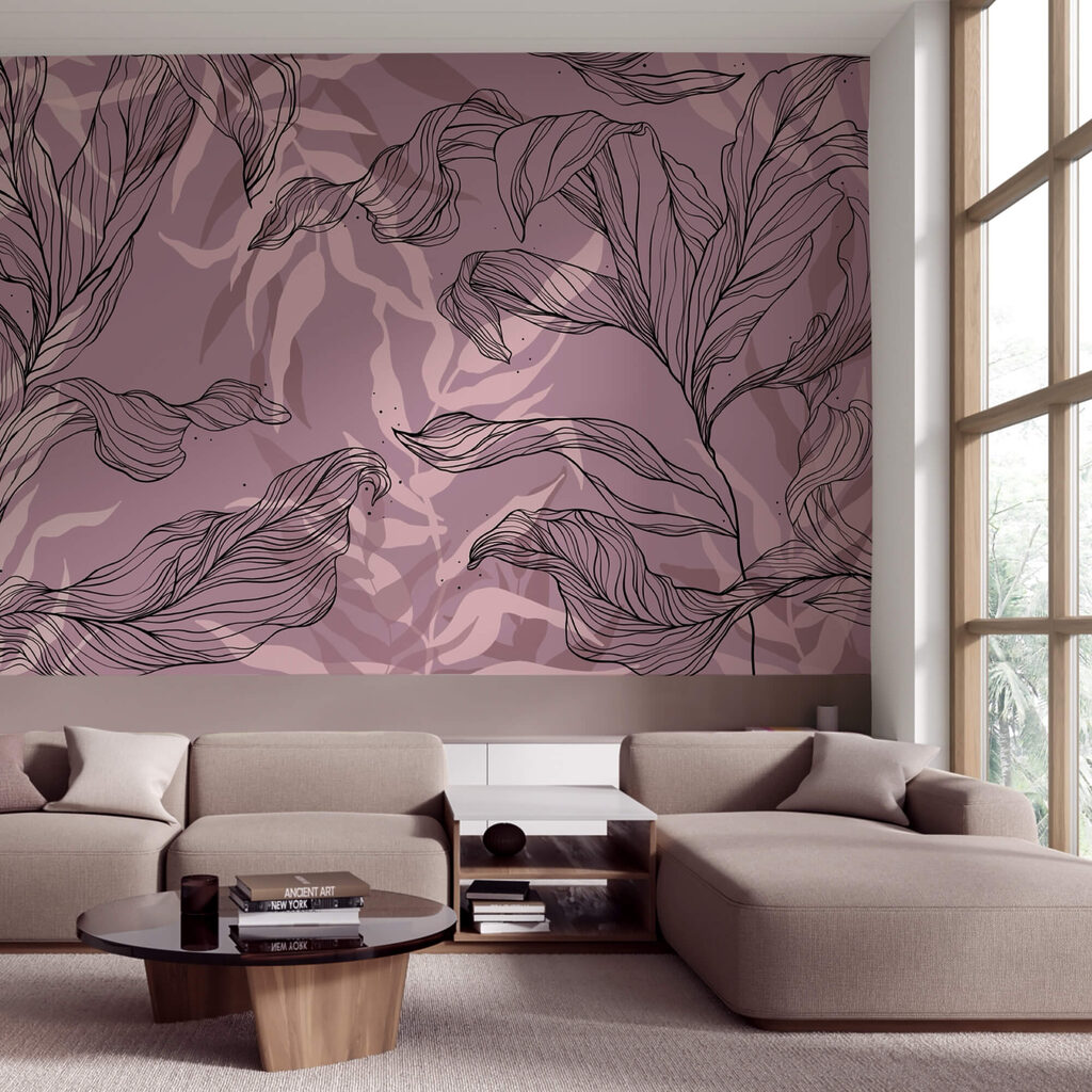 Drawing of leaves on a purple background