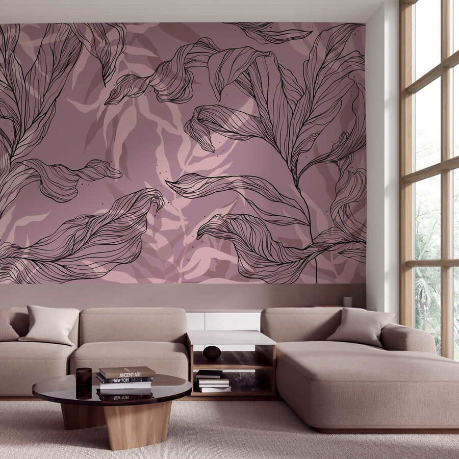 Drawing of leaves on a purple background Drawing of leaves on a purple background