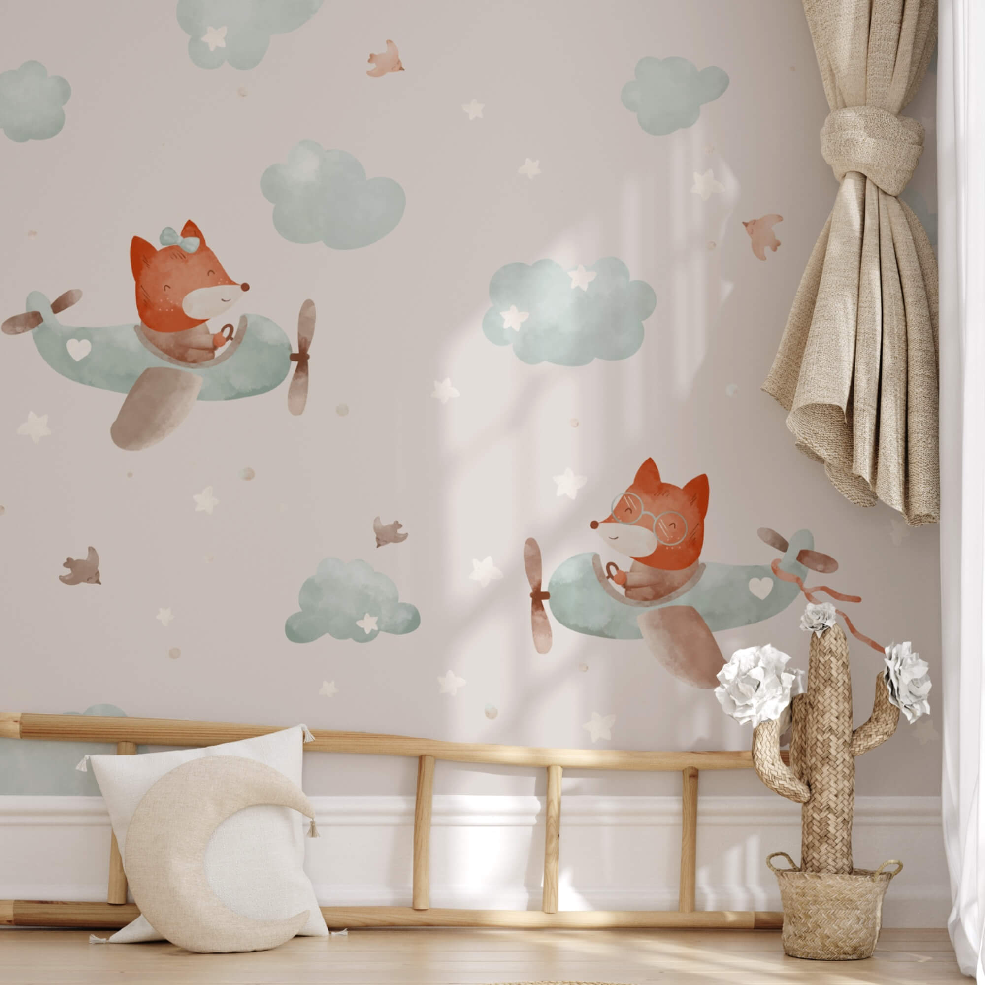 Pattern of foxes flying on airplanes