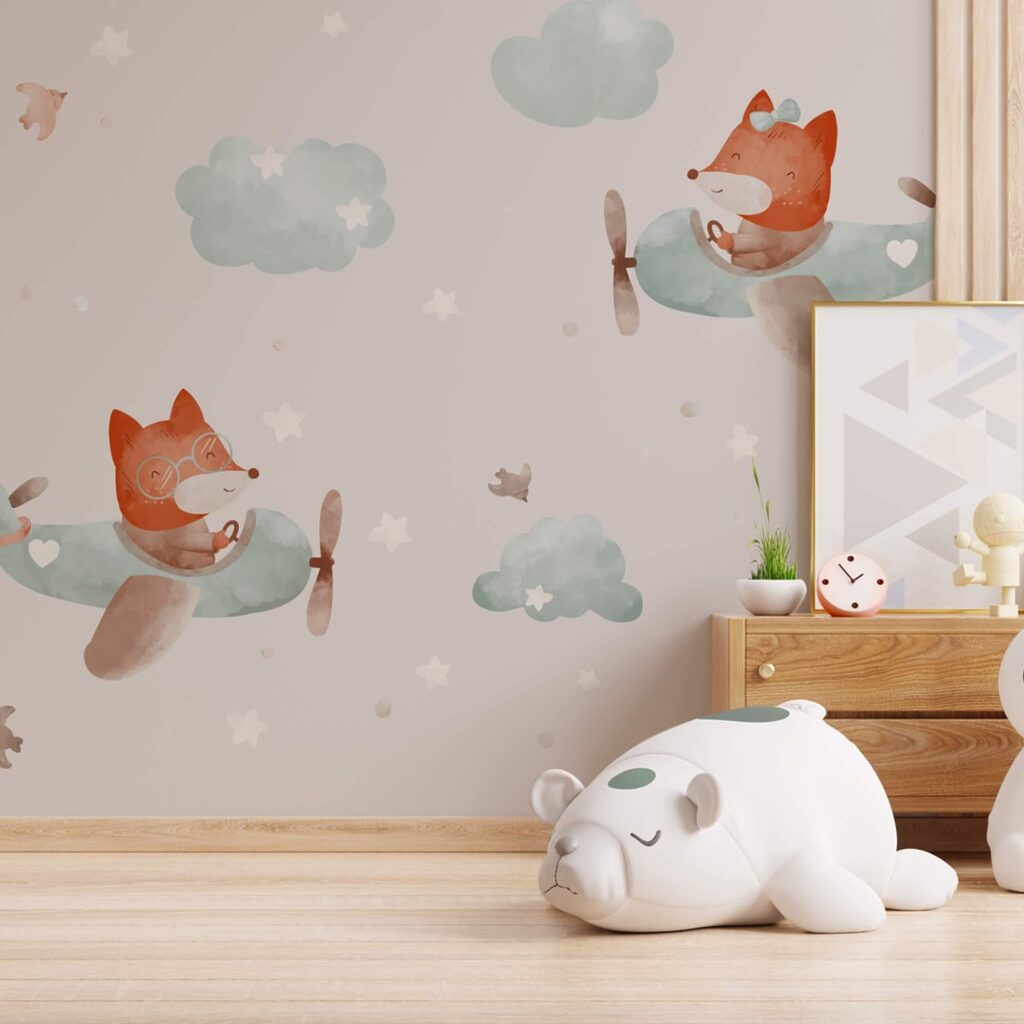 Pattern of foxes flying on airplanes