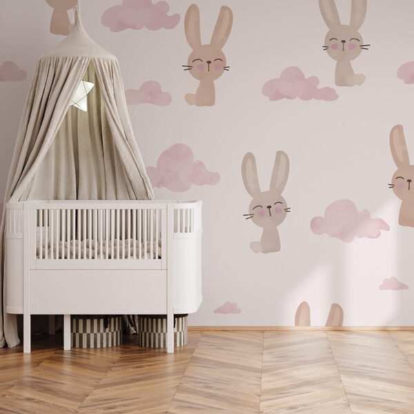 Pattern of rabbits and clouds Wall murals Pattern of rabbits and clouds