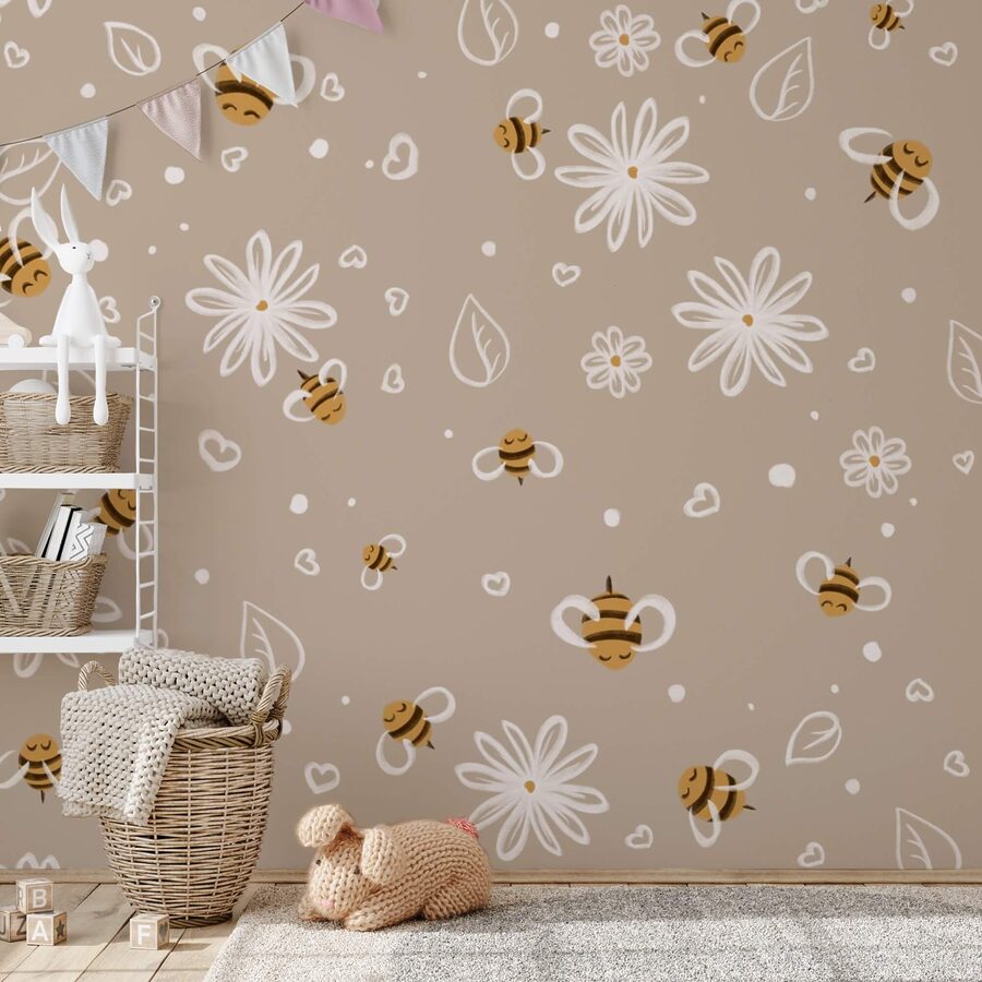 Pattern of bees and flowers