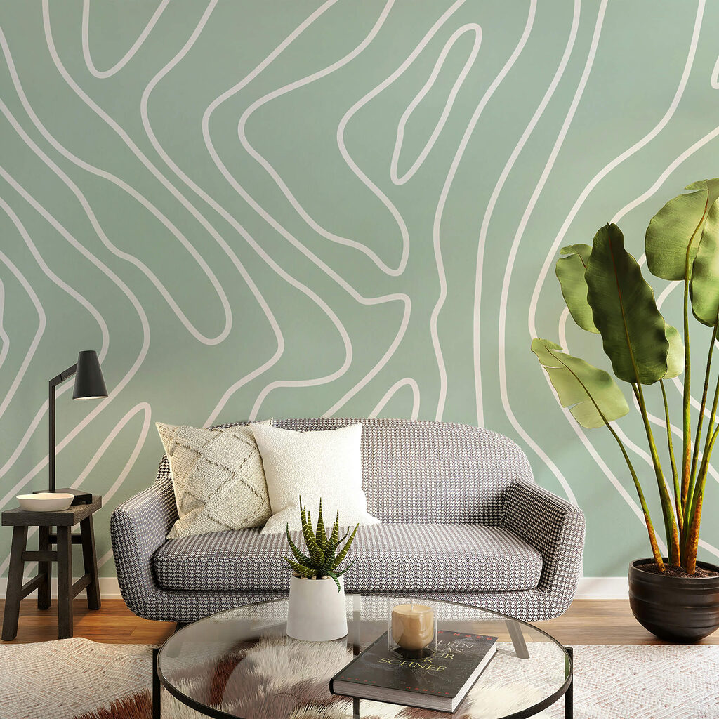 White lines on a light green background