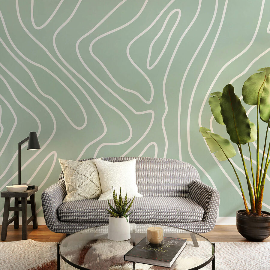 White lines on a light green background