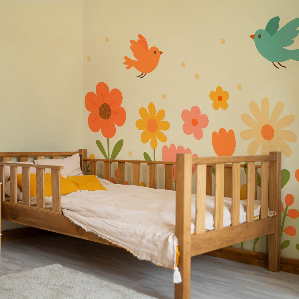 Birds flying over flowers Birds flying over flowers