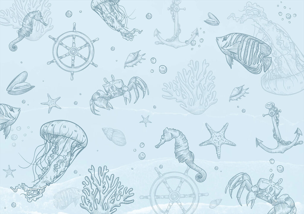 Blue background with sea creatures