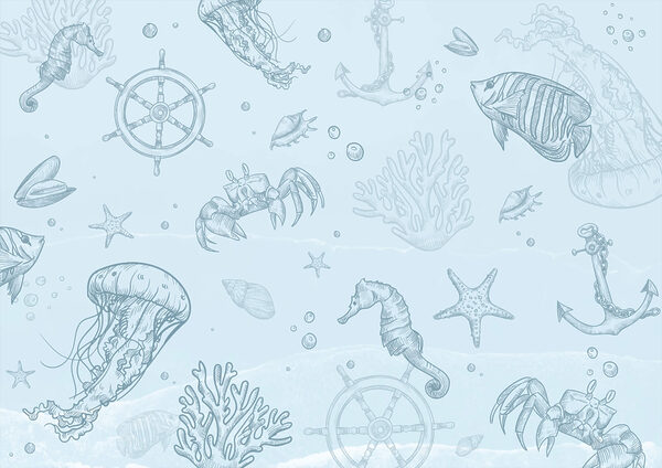 Blue background with sea creatures