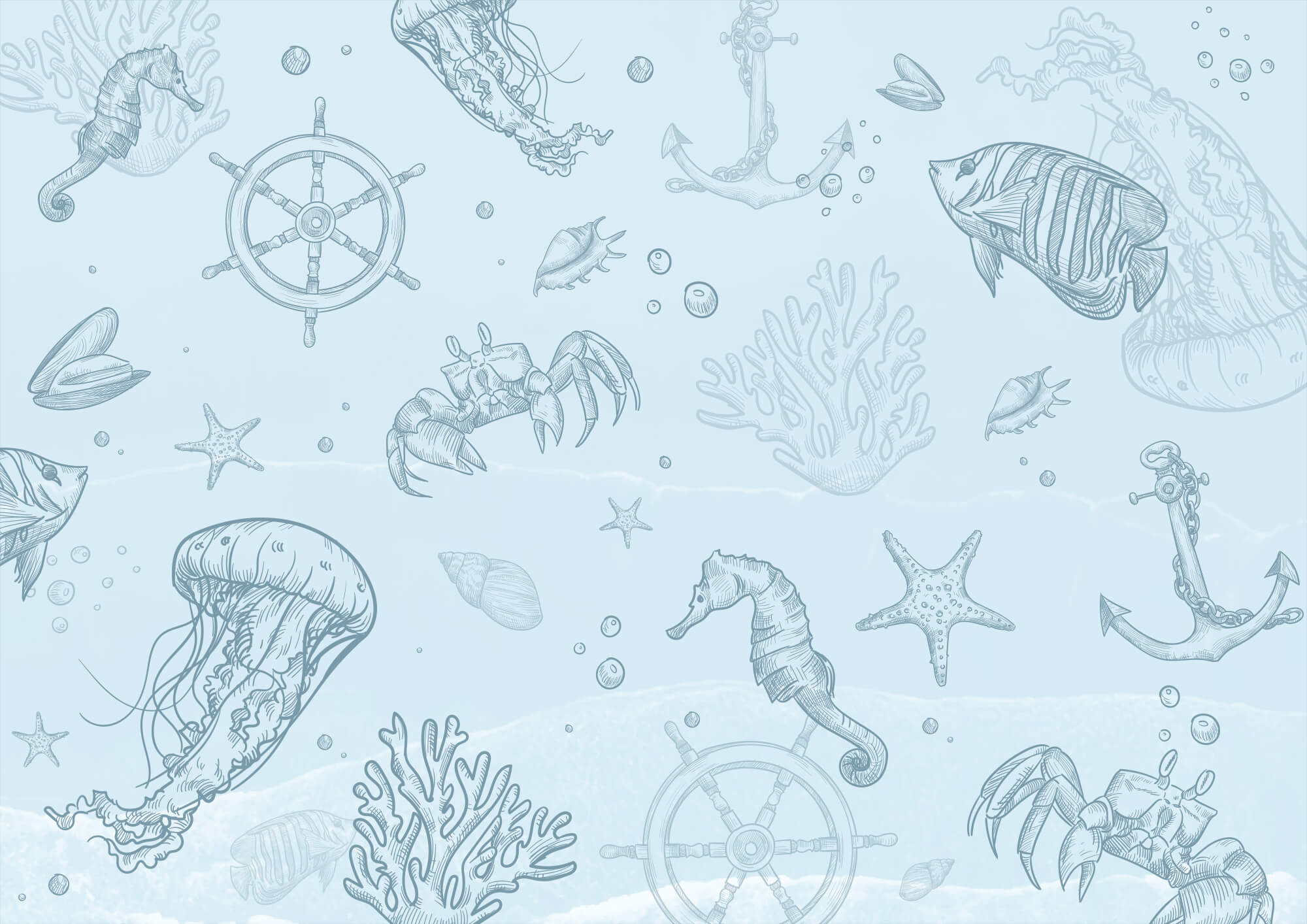 Blue background with sea creatures
