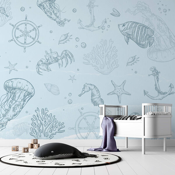 Blue background with sea creatures