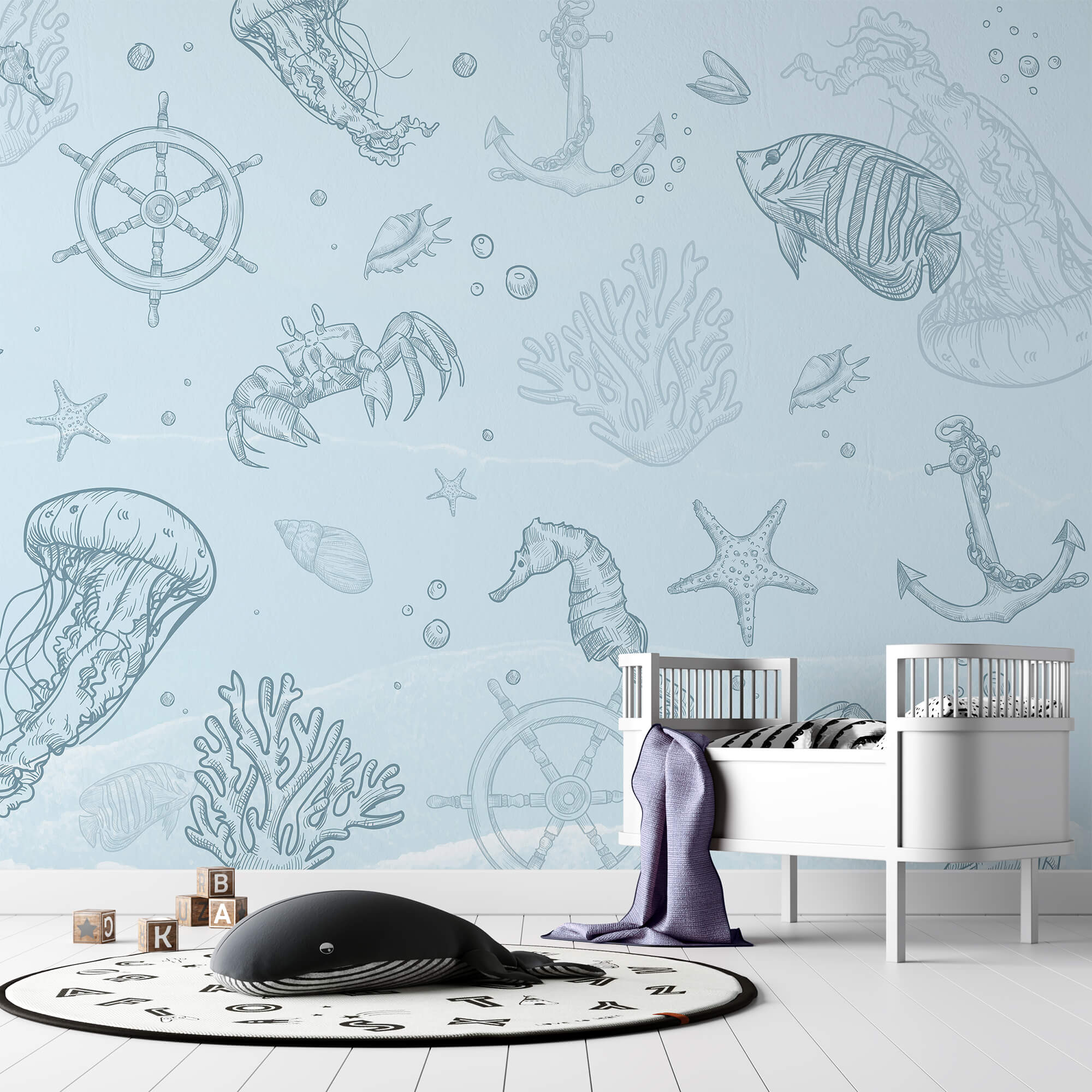 Blue background with sea creatures