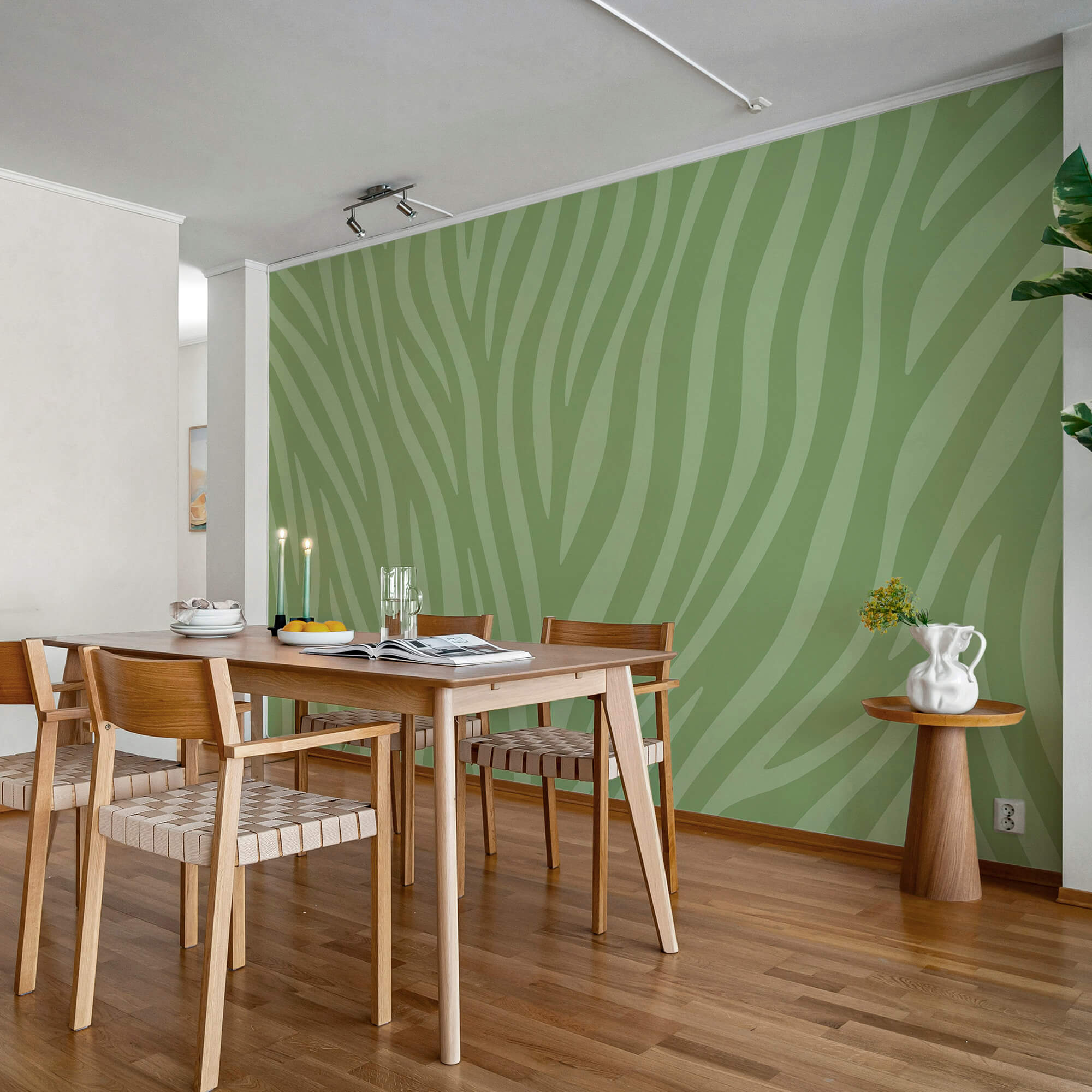 Green and white zebra print