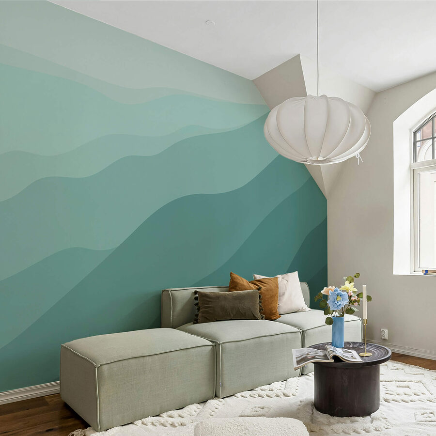 Wall murals Green hills with blue sky