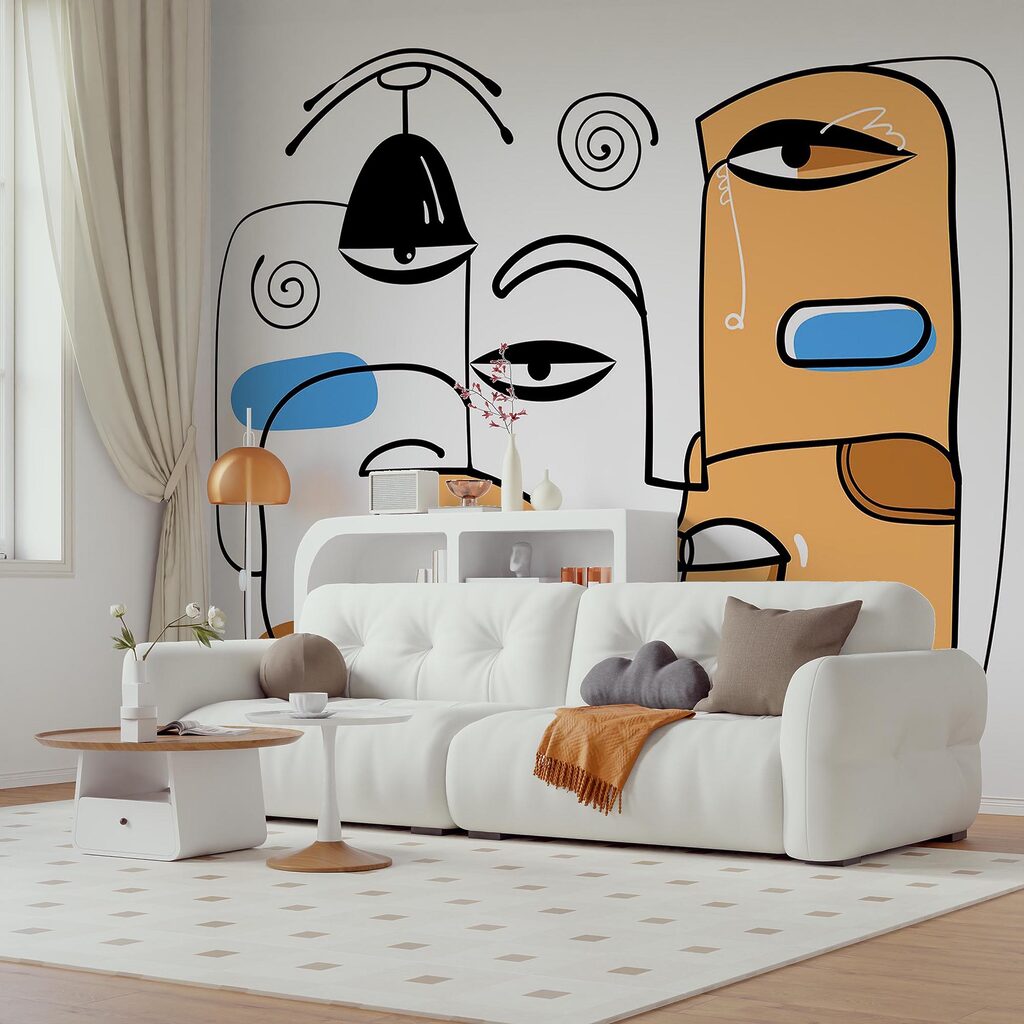 Group of faces drawn on a white background