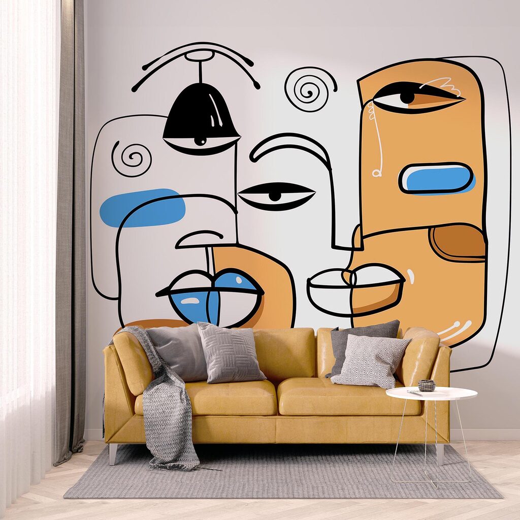 Group of faces drawn on a white background