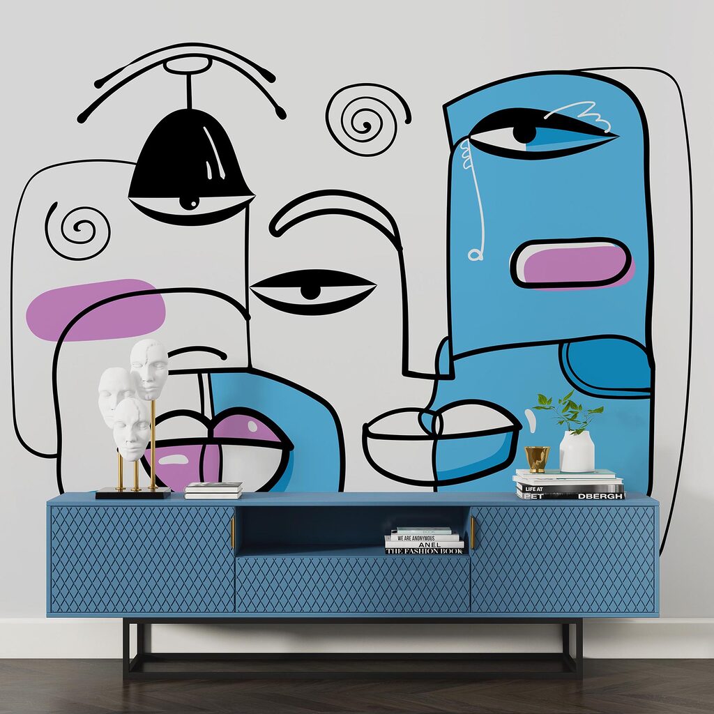 Group of faces drawn on a white background