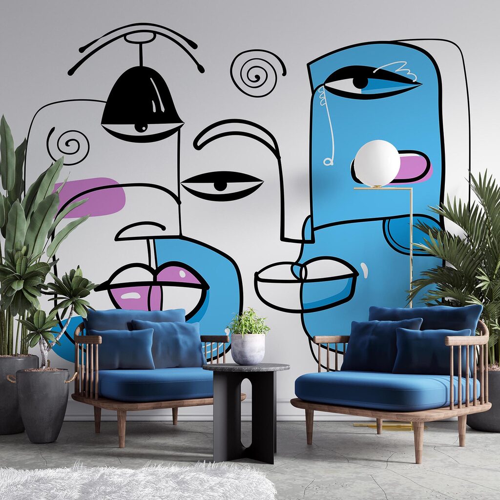 Group of faces drawn on a white background