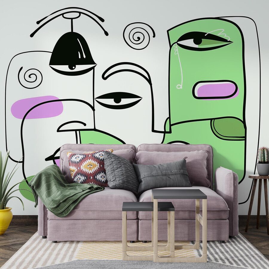 Drawing of faces and lips