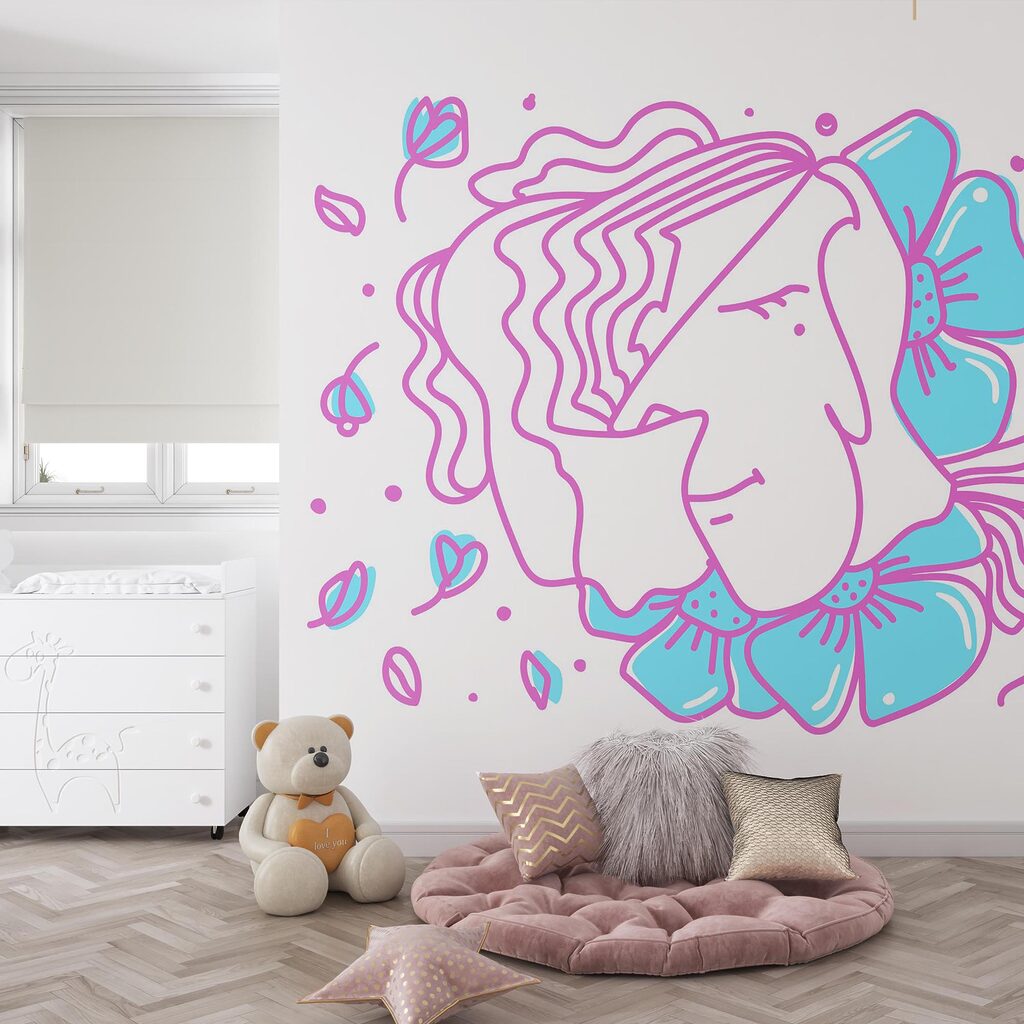 Wall murals Drawing of a woman with flowers