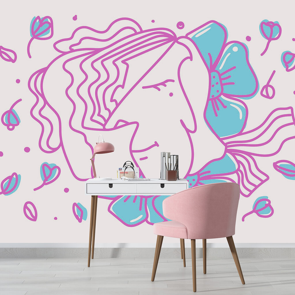 Wall murals Drawing of a woman with flowers