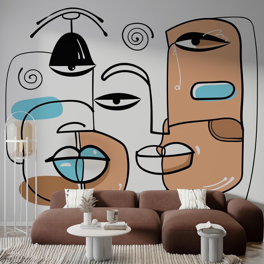Group of faces drawn on a white background