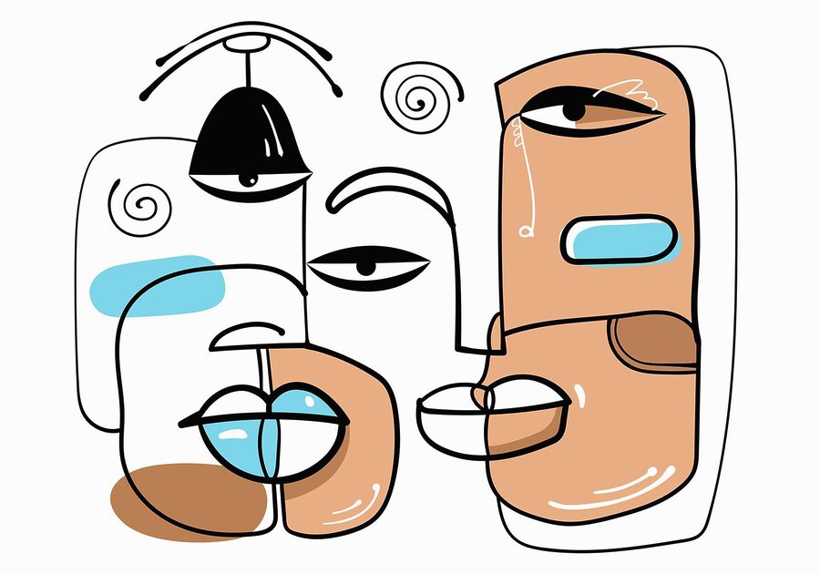 Group of faces drawn on a white background