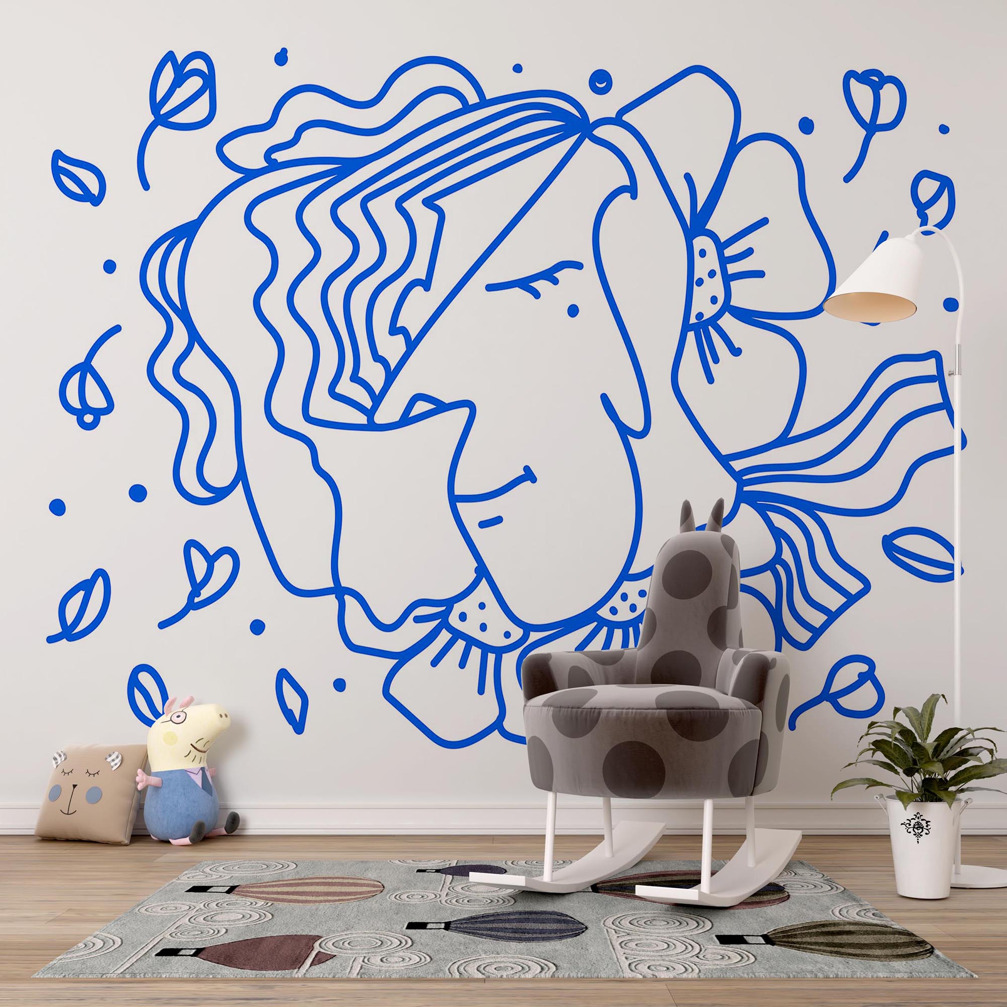 Wall murals Drawing of a woman with flowers Wall murals Drawing of a woman with flowers