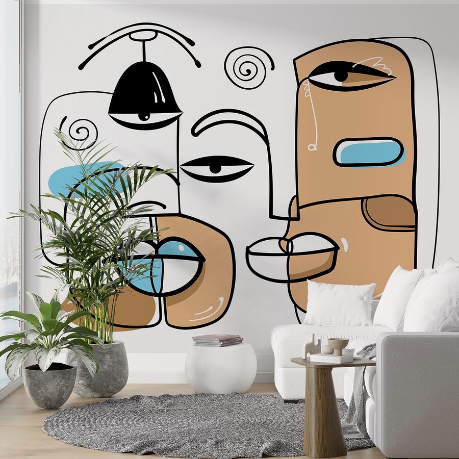 Group of faces drawn on a white background