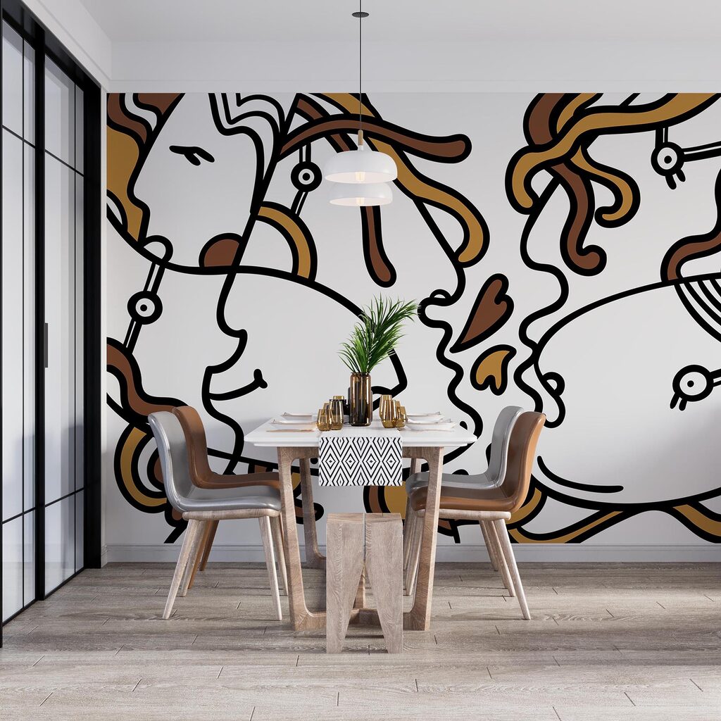 Wall murals Drawing of a couple of people Wall murals Drawing of a couple of people