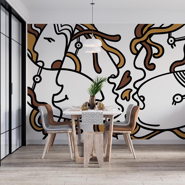 Wall murals Drawing of a couple of people Wall murals Drawing of a couple of people