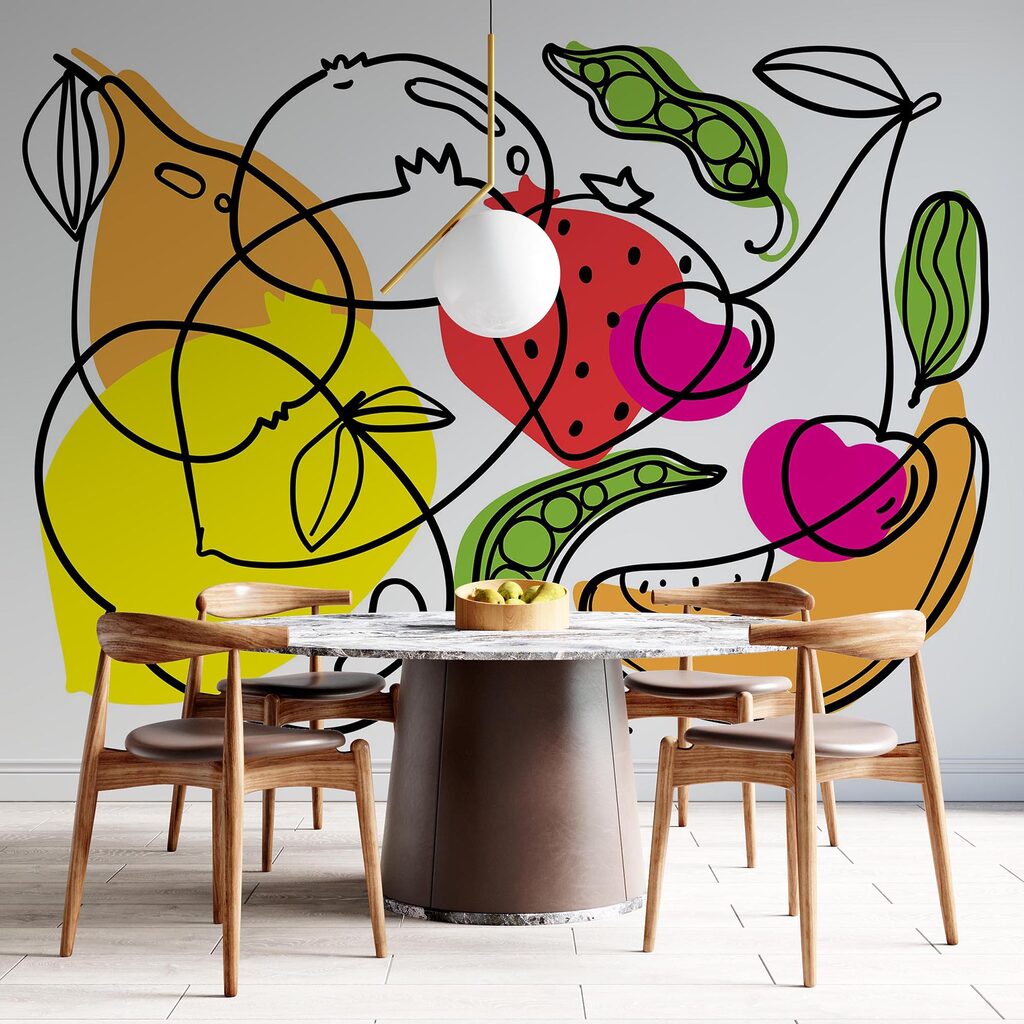 Drawing of different fruits and vegetables