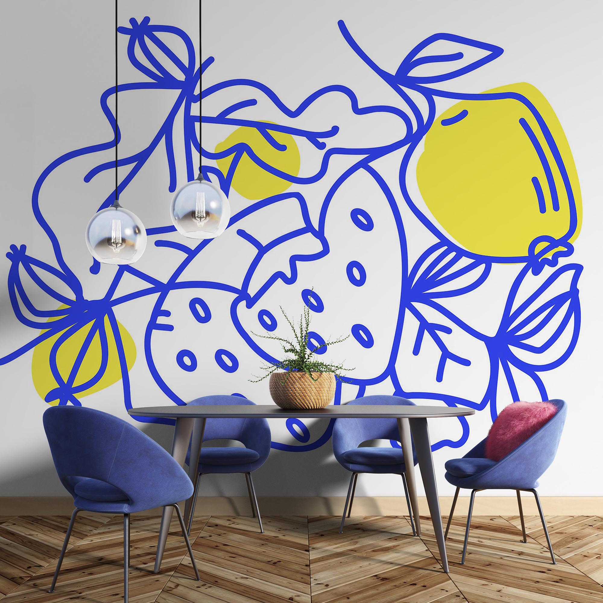 Drawing of fruits and leaves