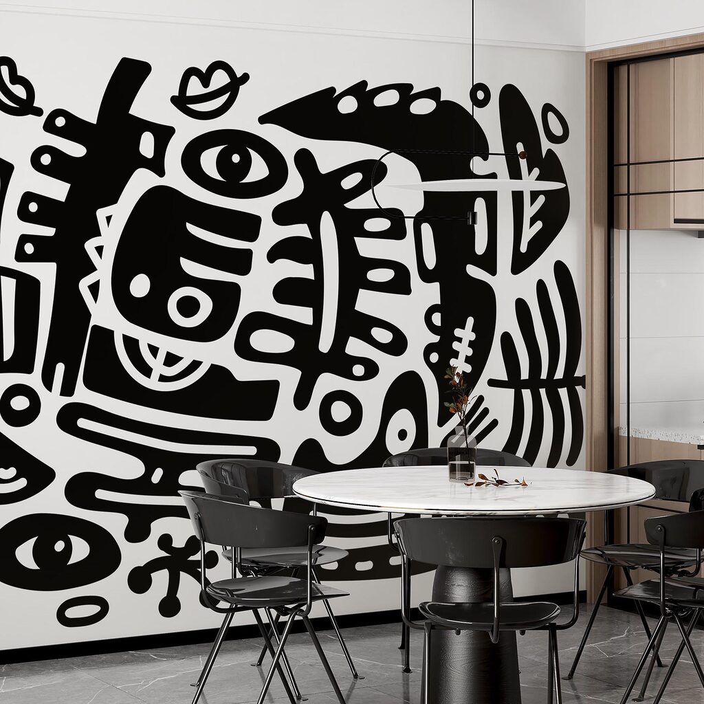 Black and white drawing of various shapes