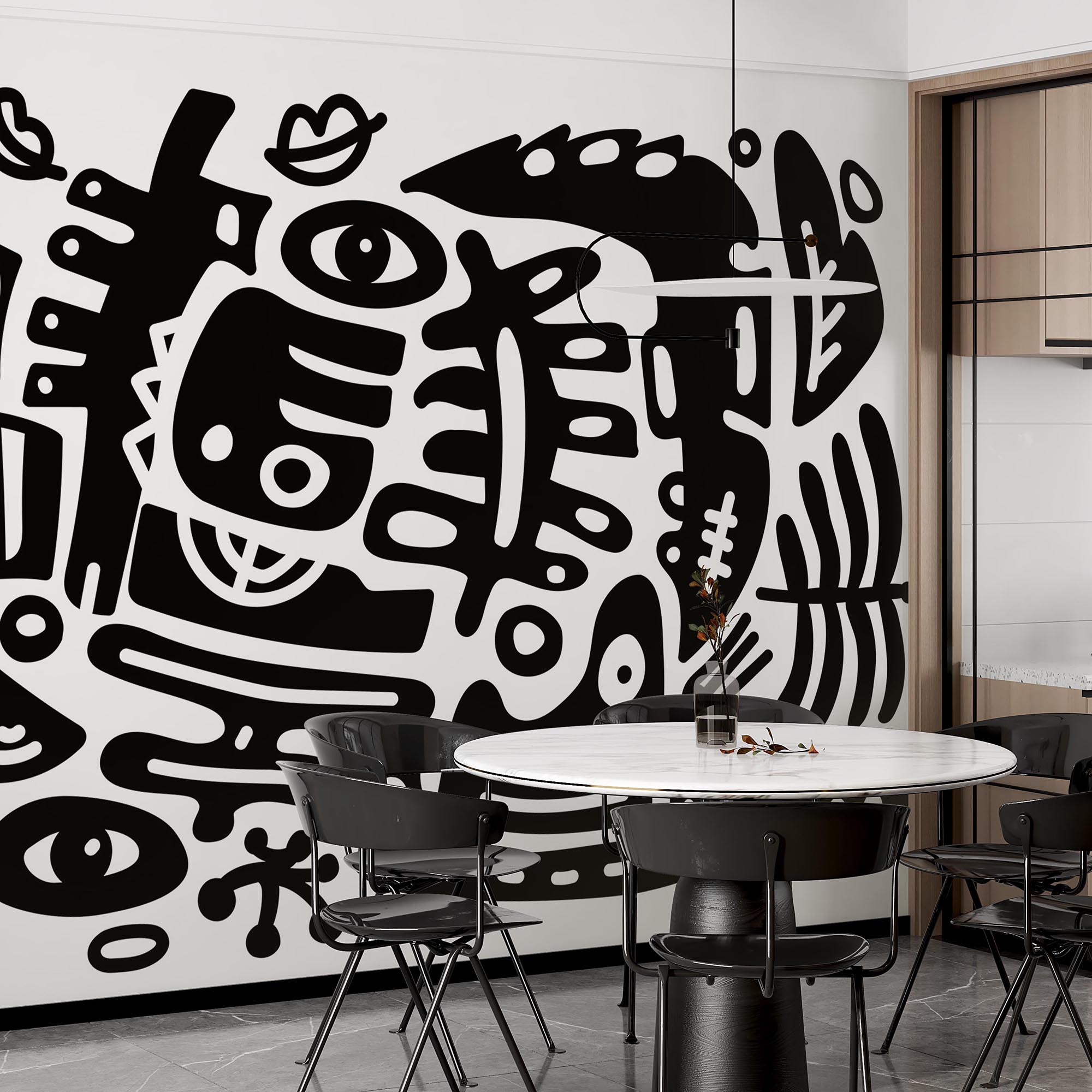 Black and white drawing of various shapes