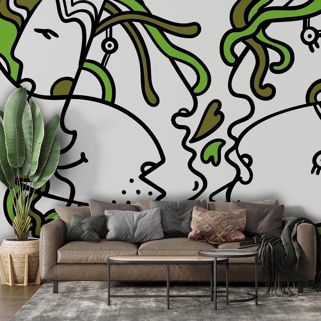 Wall murals Faces intertwined with vibrant shapes
