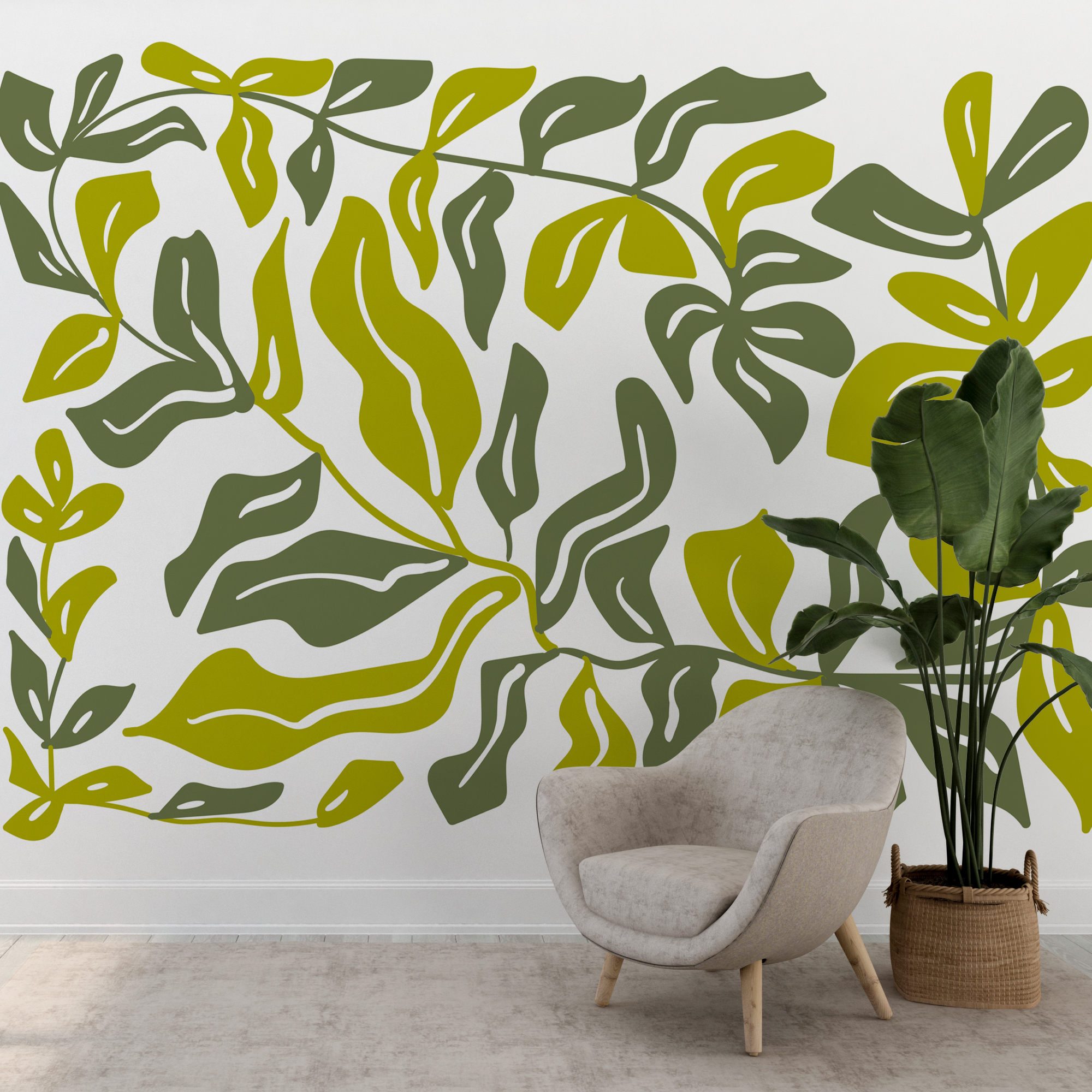Wall murals Drawing of leaves and flowers