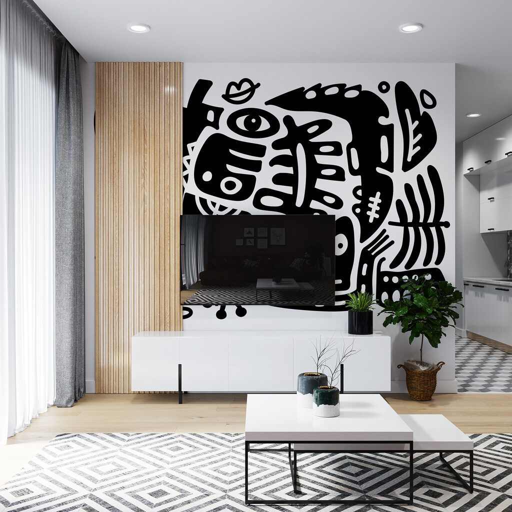 Black and white drawing of various shapes