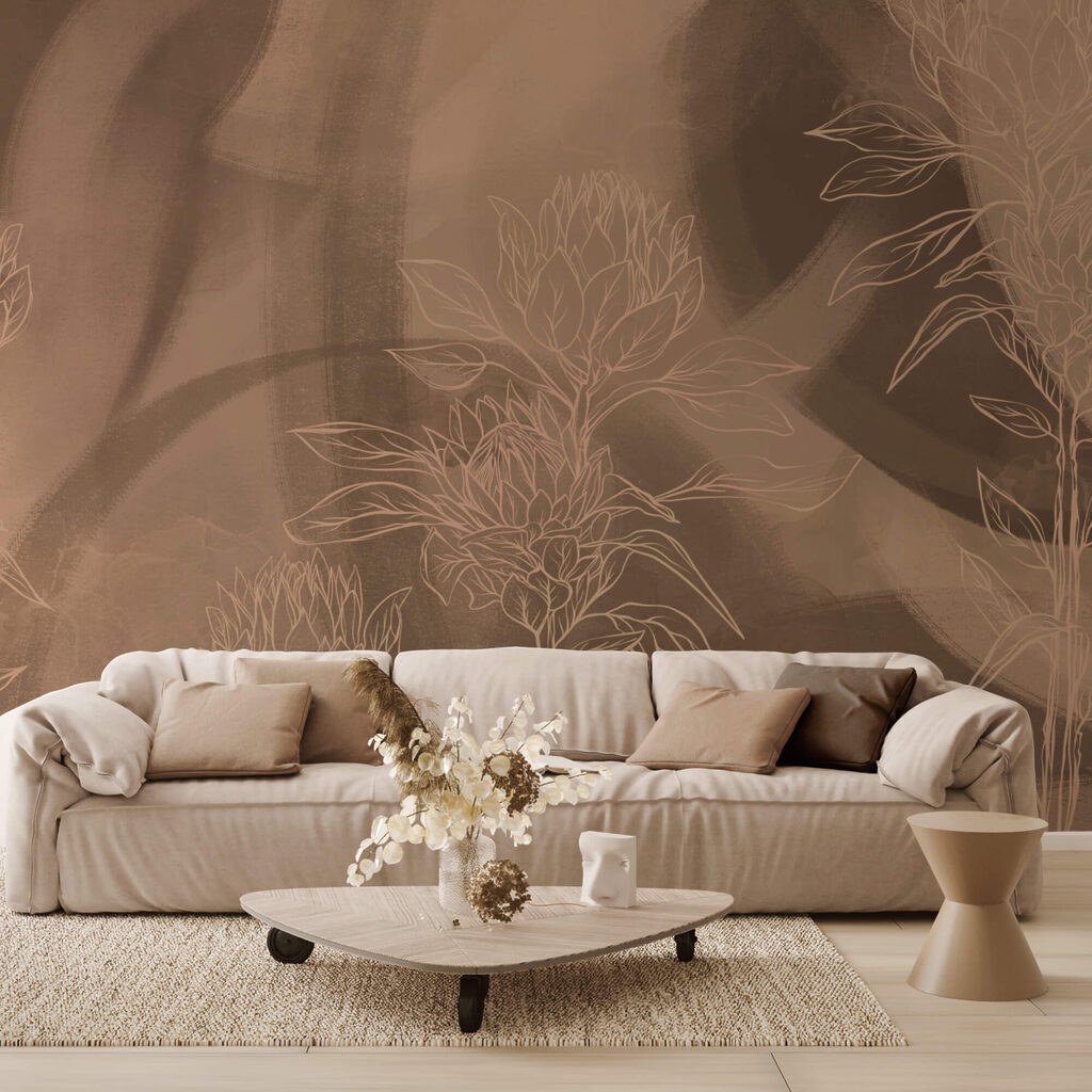 Floral outlines on warm background Floral outlines on warm background