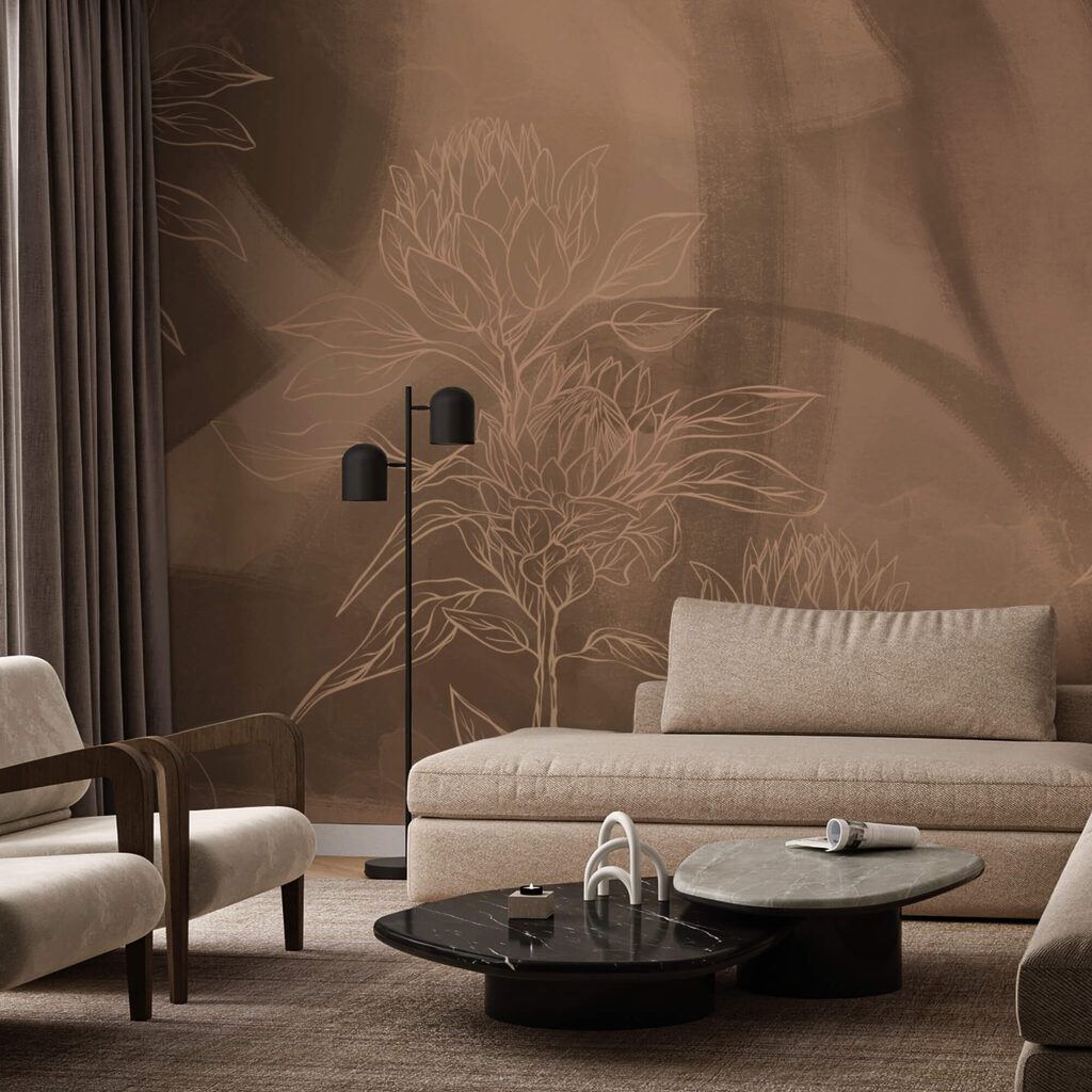 Floral outlines on warm background Floral outlines on warm background