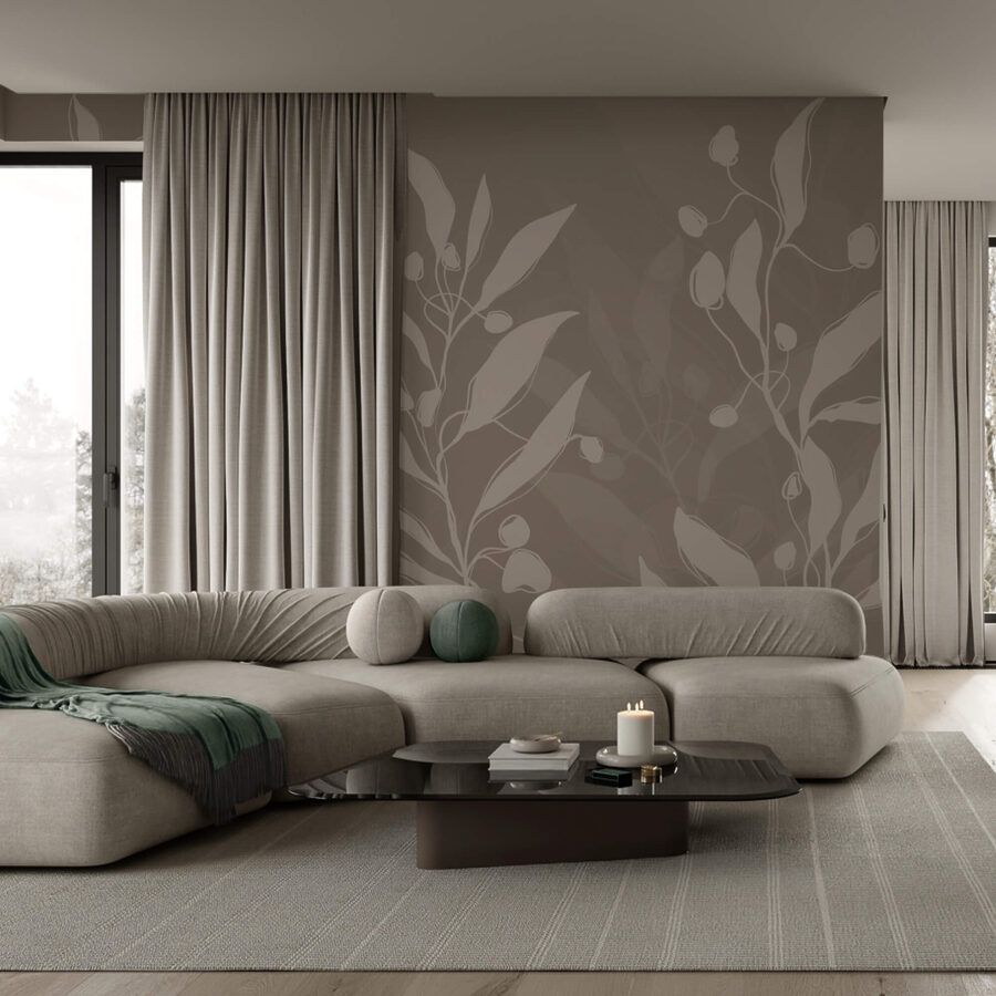 Wall murals Soft botanical design on a neutral backdrop. - Image 2