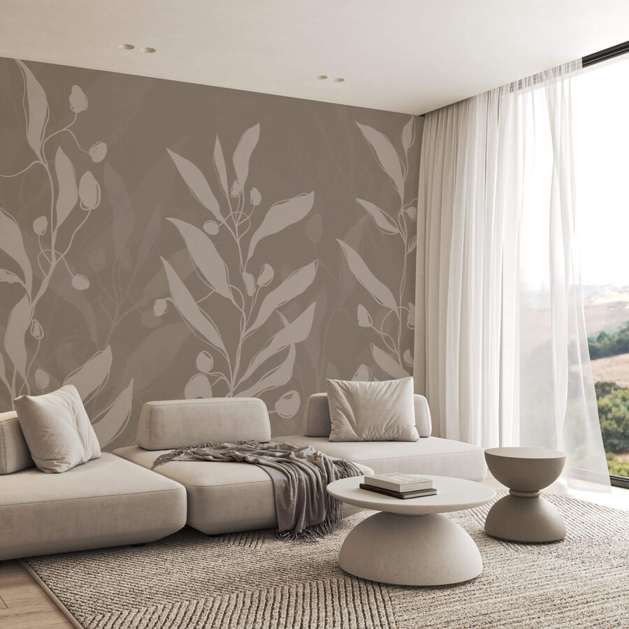 Wall murals Soft botanical design on a neutral backdrop.