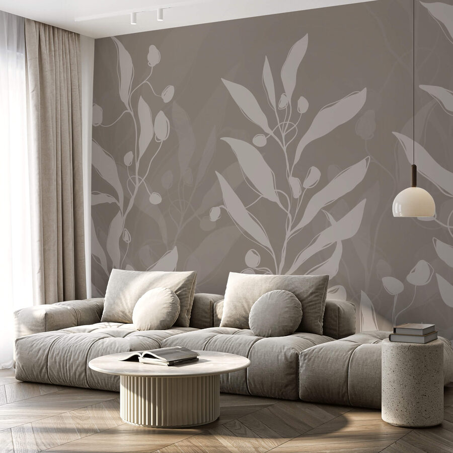 Wall murals Soft botanical design on a neutral backdrop. - Image 3