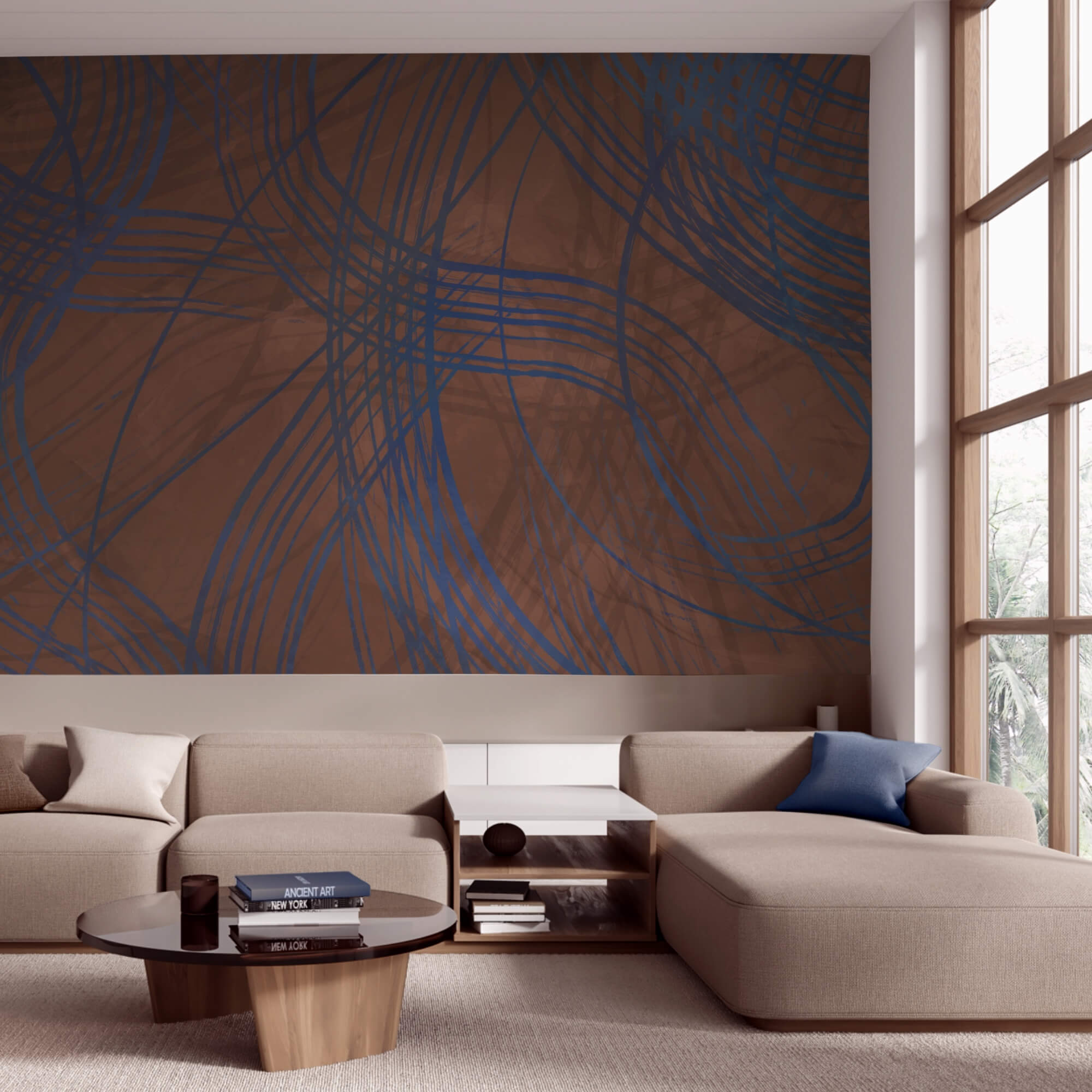 Brown and blue background with lines