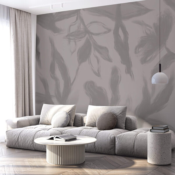 Grey and white background with flowers