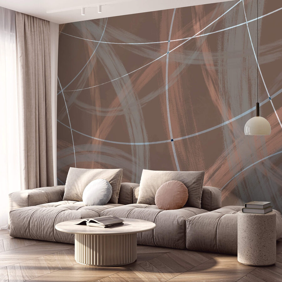 Wall murals Brown and white background with lines and circles