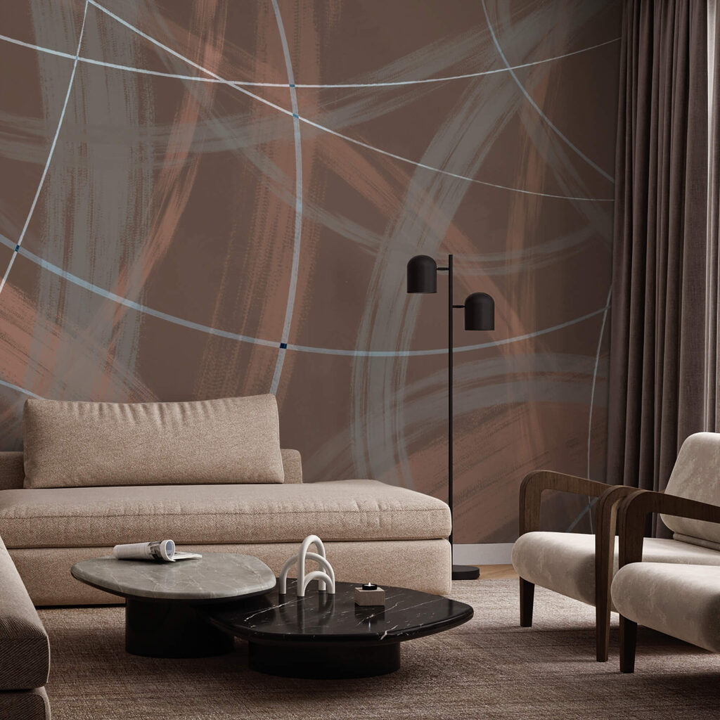 Brown and white background with lines and circles