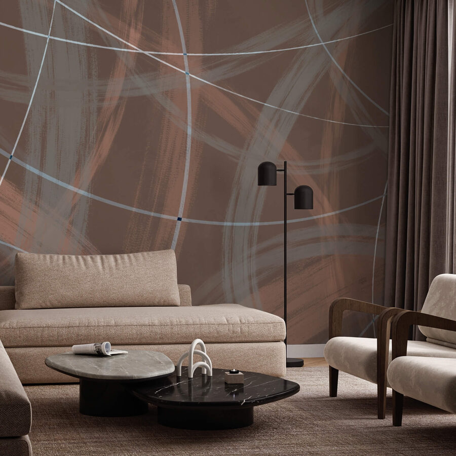 Wall murals Brown and white background with lines and circles - Image 2